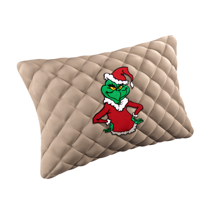 Подушки из алькантары Подушка из алькантары с вышивкой Гринч (Бежевая)